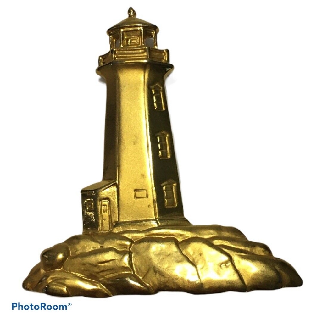 Vintage Jj Jonette Lighthouse Pin Brooch Gold Tone